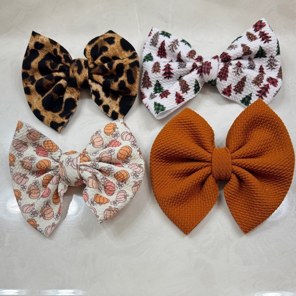 Leopard, Pumpkin, Christmas, and Orange Handcrafted Bow Set